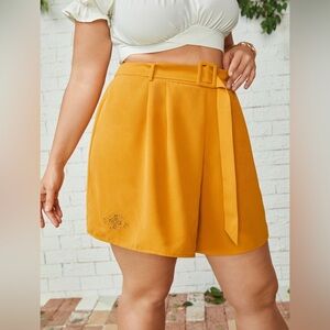 Women's Mustard High Waist Belted Shorts